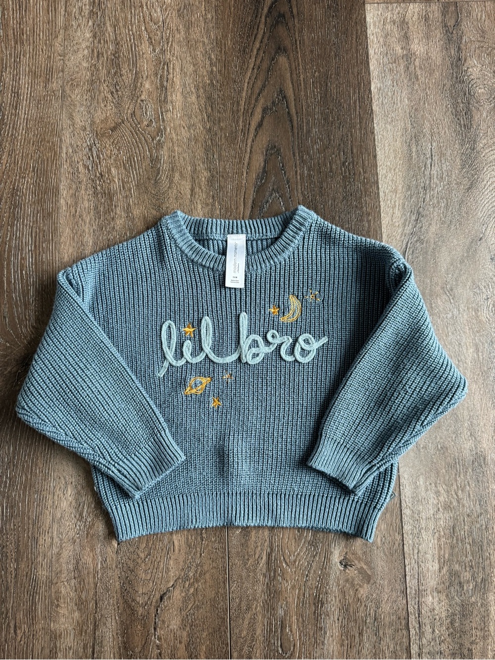 Modern Moments Cozy Blue Embroidered Crewneck Sweater Lil Bro Size 24 Months